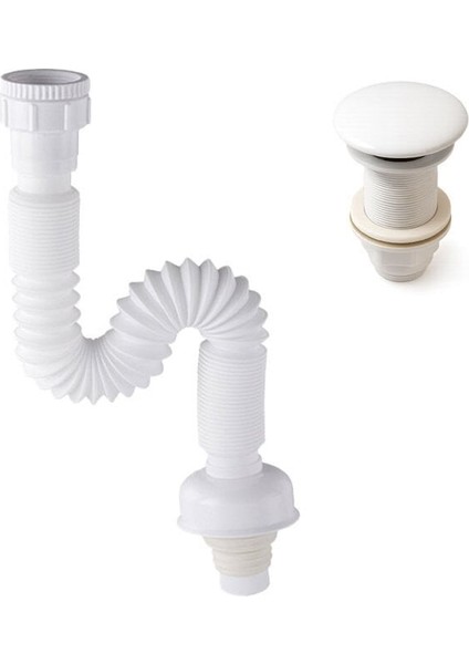 Pop-Up Basmalı Beyaz Seramik Başlıklı Lavabo Sifonu KSF103-W