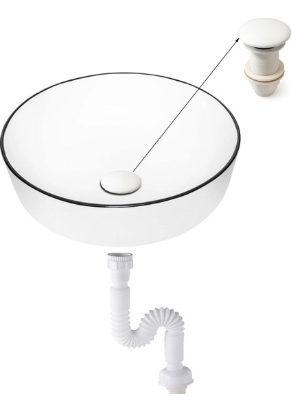 Pop-Up Basmalı Beyaz Seramik Başlıklı Lavabo Sifonu KSF103-W fiyatları