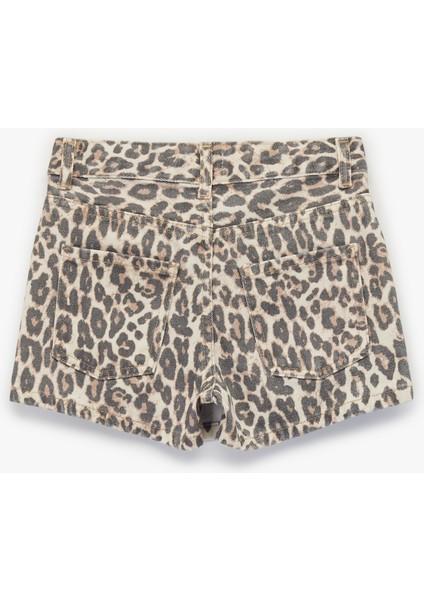 Leopar Desenli Pamuklu Kruvaze Denim Şort Etek fiyatları