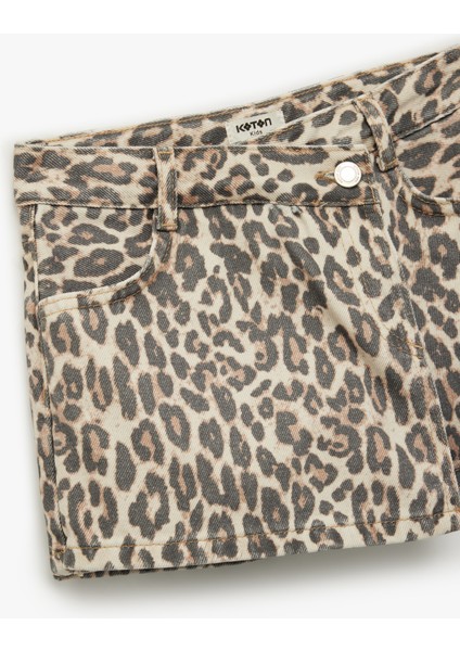 Leopar Desenli Pamuklu Kruvaze Denim Şort Etek modelleri
