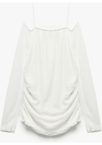 Düşük Omuz Uzun Kollu Askılı Bluz