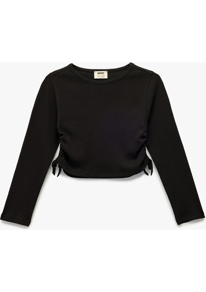 Pamuklu Uzun Kollu Bisiklet Yaka Kaşkorse Crop Tişört