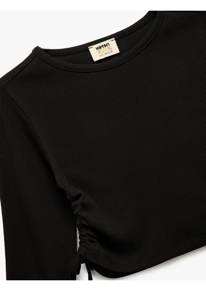 Pamuklu Uzun Kollu Bisiklet Yaka Kaşkorse Crop Tişört modelleri