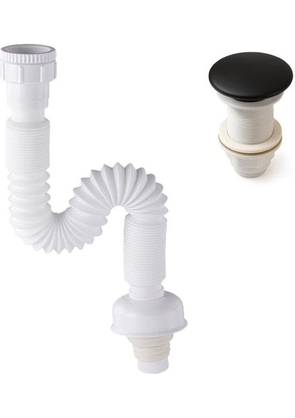 Pop-Up Basmalı Mat Siyah Seramik Başlıklı Lavabo Sifonu KSF103-B