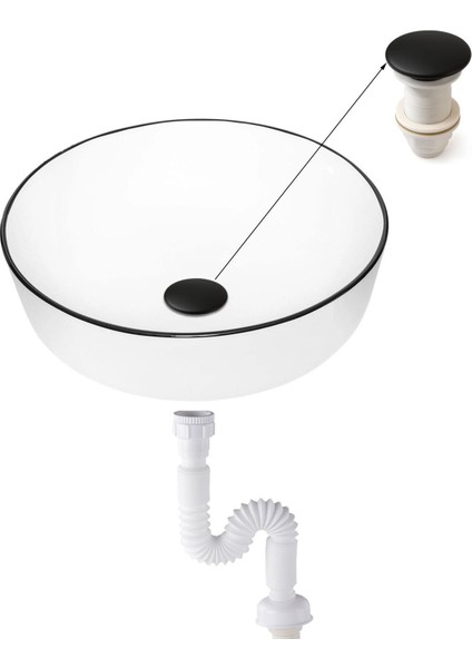 Pop-Up Basmalı Mat Siyah Seramik Başlıklı Lavabo Sifonu KSF103-B fiyatları