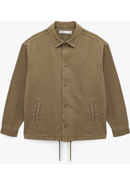 Pamuklu Cepli Bel Detaylı Gömlek Yaka Düğmeli Yıkamalı Oversize Jean Ceket