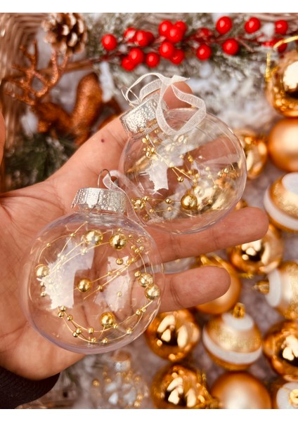 Yılbaşı Çam Ağaç Süsü Şampanya Rose Gold Şeffaf Parlak Mat Beyaz 6 cm 25 Parça Ağaç Süsleme Seti modelleri