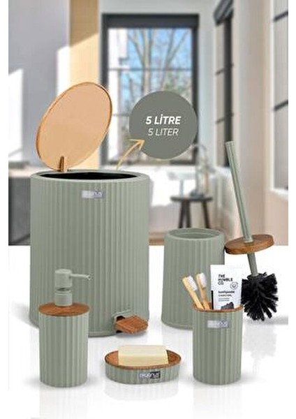 Coliseum Yeşil Ahşap Desenli 5'li Banyo Seti fiyatları