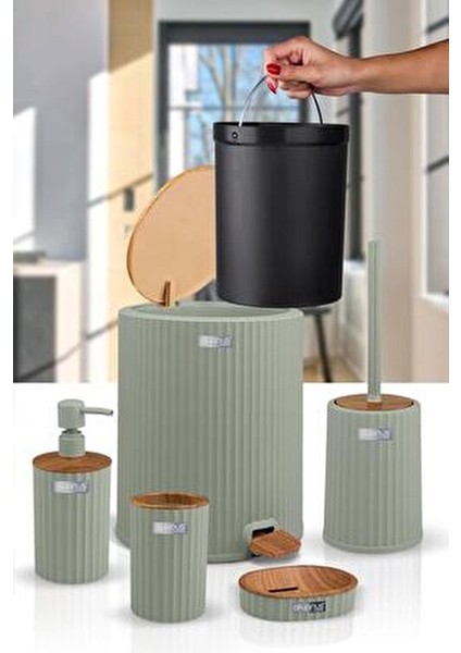 Coliseum Yeşil Ahşap Desenli 5'li Banyo Seti fırsatları