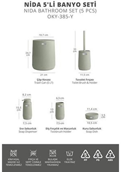 Nida Yeşil 5'li Banyo Seti