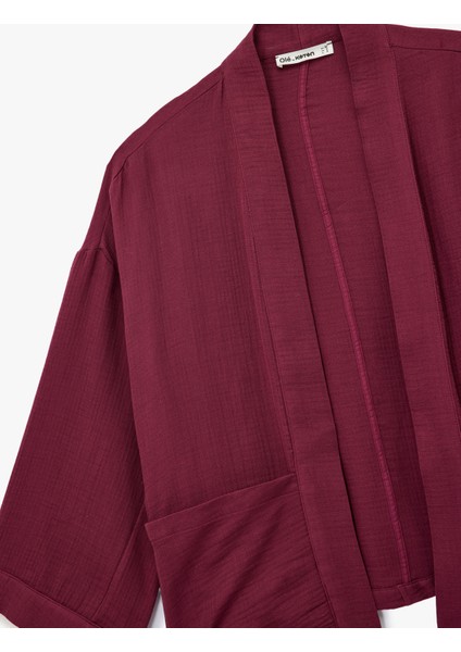 3/4 Kol Rahat Kalıp Kuşaklı Cep Detaylı Pamuklu Şal Yaka Kimono modelleri