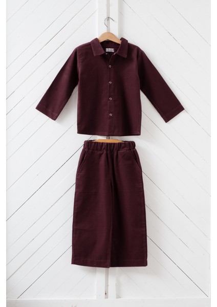 Kız Çocuk Mürdüm Kadife 2'li Takım, %100 Pamuk