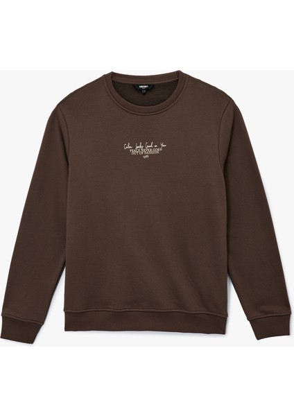 Uzun Kollu Bisiklet Yaka Baskılı Sweatshirt