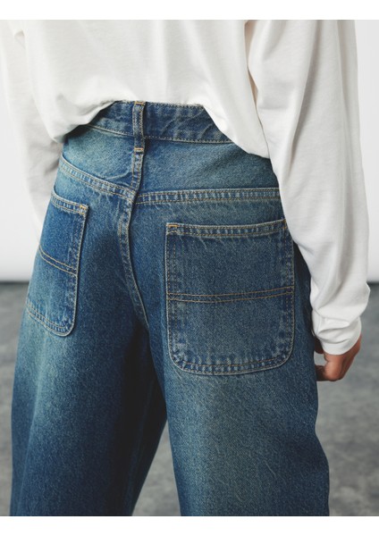 Pamuklu Geniş Paça Denim Pantolon - Loose Fit Jean modelleri