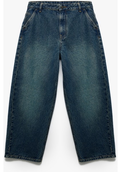 Pamuklu Geniş Paça Denim Pantolon - Loose Fit Jean fırsatları