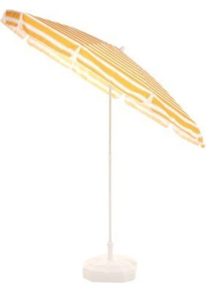 Plaj Balkon Bahçe Şemsiyesi 200 cm 10 Telli, Sarı Beyaz ve Bidon Hediyeli