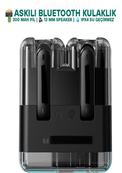 Ipx4 Su Geçirmez Bluetooth Kulakiçi Kulaklık 13 mm Sürücü, 300 Mah, Askı Aparatlı – Siyah