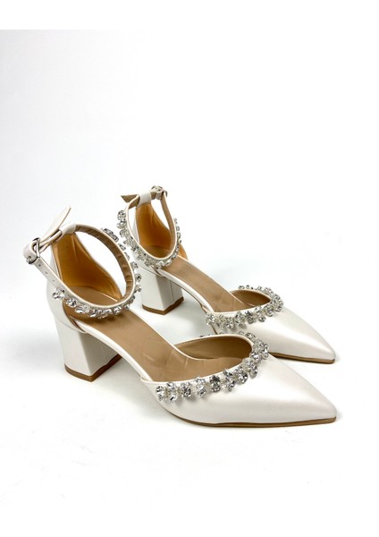 Sedef Deri Taşlı Kalın Topuklu Düğün Nişan Ayakkabısı 01331