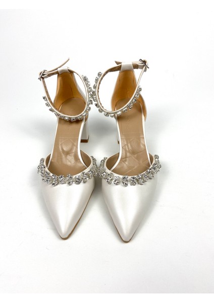 Sedef Deri Taşlı Kalın Topuklu Düğün Nişan Ayakkabısı 01331 fiyatları