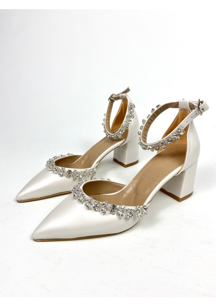 Sedef Deri Taşlı Kalın Topuklu Düğün Nişan Ayakkabısı 01331 modelleri