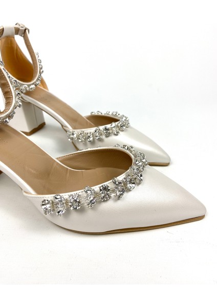 Sedef Deri Taşlı Kalın Topuklu Düğün Nişan Ayakkabısı 01331 indirimleri