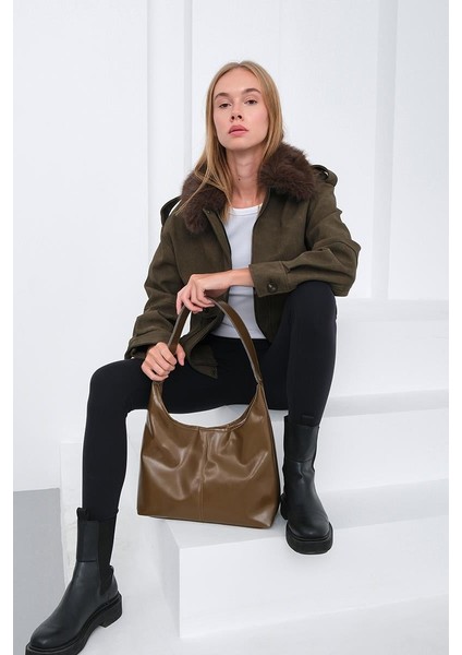 Gina Vintage Deri Omuz Çantası Vizon