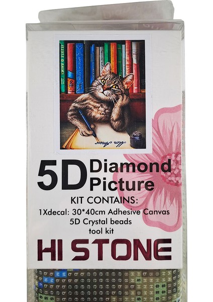 5d Elmas Taş Işleme Kiti 30X40 cm Mektup Yazan Kedi Desen