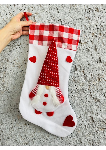 Yılbaşı Dekoru Süsü Noel Hediye Çantası Çorabı Peluş Noel Çorabı Şömine Asma Noel Çorap Cüce