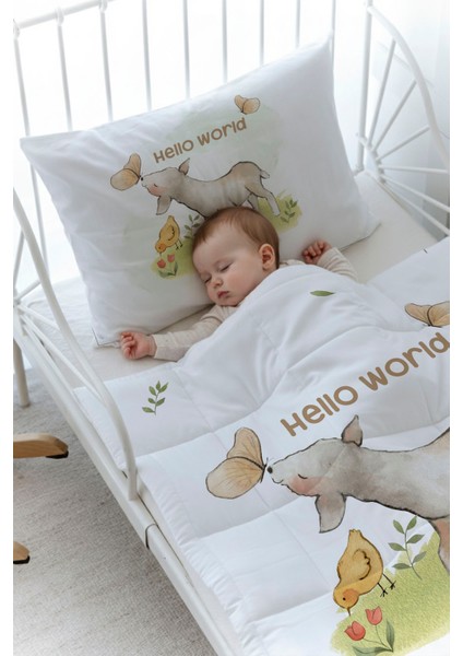 Organik Baskılı Bebek Boy (100X150) Yorgan Seti - Pure Baby Serisi - Kelebekle Oynayan Kuzu fiyatları