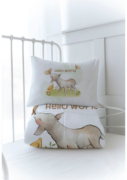 Organik Baskılı Bebek Boy (100X150) Yorgan Seti - Pure Baby Serisi - Kelebekle Oynayan Kuzu modelleri