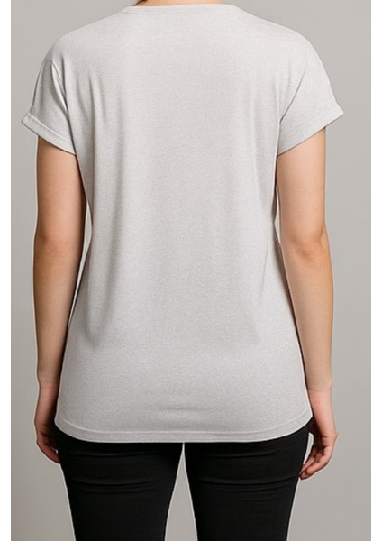 Kadın Gri Simli Paris Yazı Baskılı Tişört Tunik fiyatları