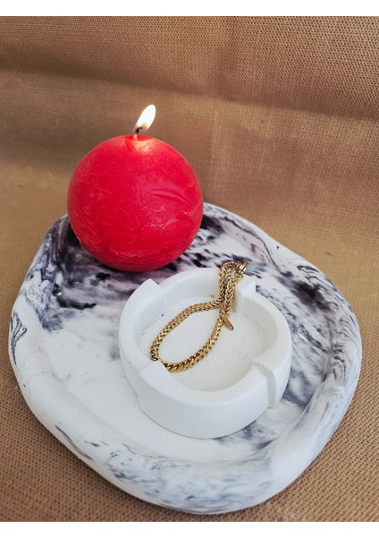 3 Lü Set Minimalist Saf Beyaz Beton Küllük, El Yapımı, Dekoratif Takı Tabağı, Sade Ofis Masaüstü Aksesuarı, Küllük