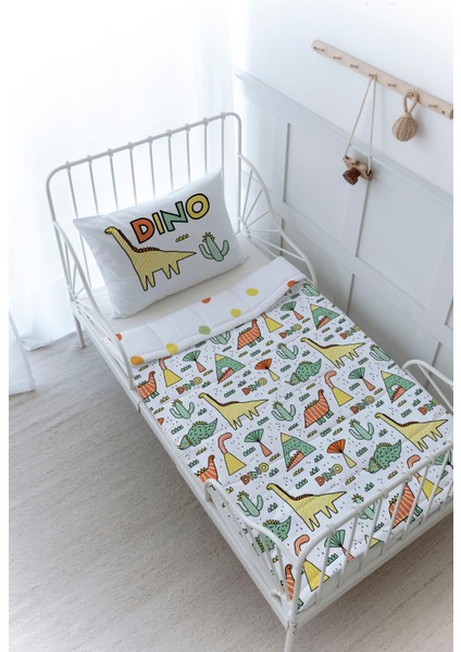 Organik Baskılı Bebek Boy (100X150) Yorgan Seti - Pure Baby Serisi - Dino ve Kaktüsler