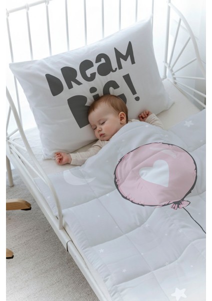 Organik Baskılı Bebek Boy (100X150) Yorgan Seti - Pure Baby Serisi - Pembe Kalpli Balon fiyatları