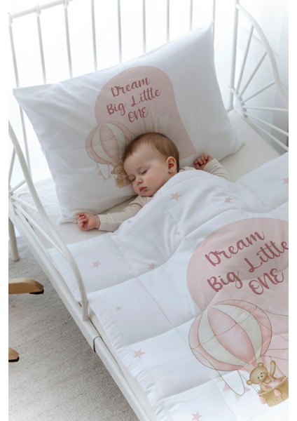 Organik Baskılı Bebek Boy (100X150) Yorgan Seti - For Baby Serisi - Pembe Balonda Ayı fiyatları