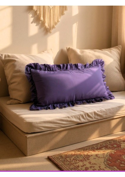 Fırfırlı Vintage Buldan Keten Mor Renk Iskandinav Uzun 40X100 Kırlent Yastık (Içi Dolgulu) fiyatları