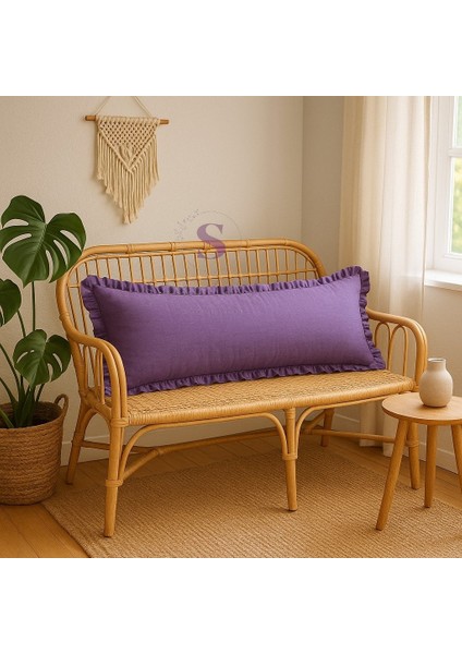 Fırfırlı Vintage Buldan Keten Mor Renk Iskandinav Uzun 40X100 Kırlent Yastık (Içi Dolgulu) modelleri