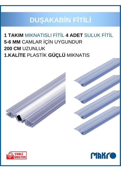 Duşakabin Mıknatıs 1 Takım ve 4 Adet Duşakabin Suluk Fitili Set 200 cm (4-5-6 Mm)