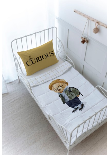 Organik Baskılı Bebek Boy (100X150) Yorgan Seti - Pure Baby Serisi - Gözlüklü Ayıcık