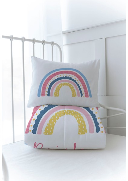 Organik Baskılı Bebek Boy (100X150) Yorgan Seti - For Baby Serisi - Pembe Gökkuşağı modelleri