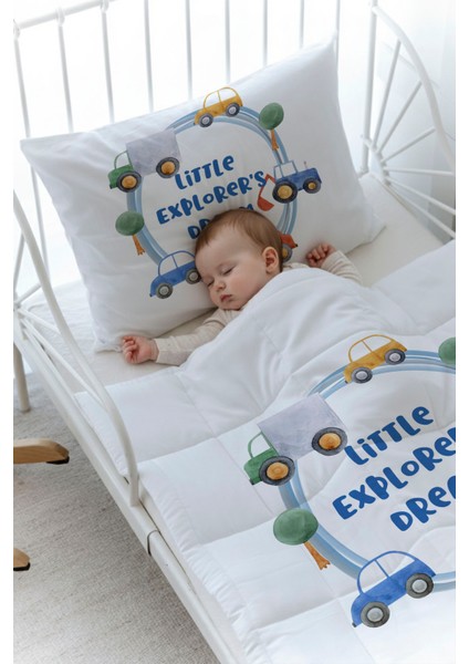 Organik Baskılı Bebek Boy (100X150) Yorgan Seti - For Baby Serisi - Mavi Çemberde Arabalar fiyatları