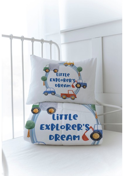 Organik Baskılı Bebek Boy (100X150) Yorgan Seti - For Baby Serisi - Mavi Çemberde Arabalar modelleri