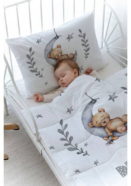 Organik Baskılı Bebek Boy (100X150) Yorgan Seti - For Baby Serisi - Ayda Uyuyan Ayı fiyatları