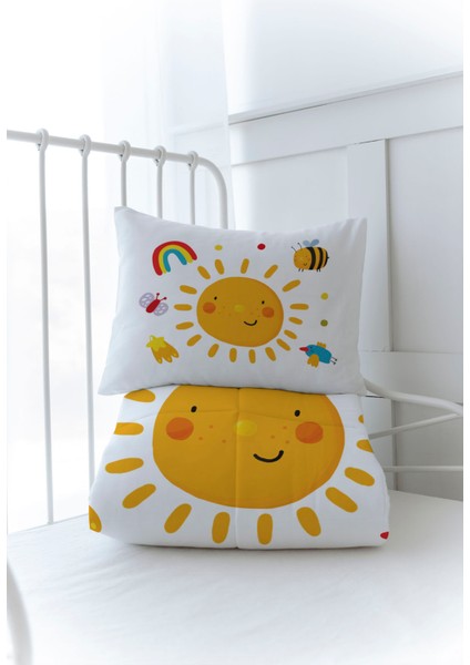 Organik Baskılı Bebek Boy (100X150) Yorgan Seti - For Baby Serisi - Gülen Pastel Güneş modelleri