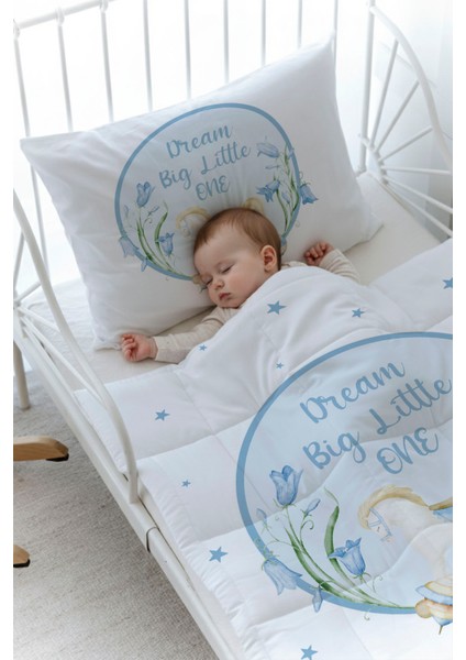 Organik Baskılı Bebek Boy (100X150) Yorgan Seti - For Baby Serisi - Mavi Sallanan At fiyatları