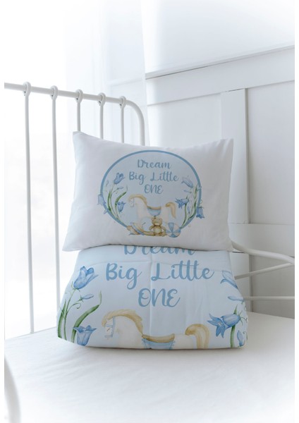 Organik Baskılı Bebek Boy (100X150) Yorgan Seti - For Baby Serisi - Mavi Sallanan At modelleri