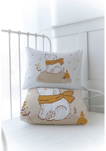 Organik Baskılı Bebek Boy (100X150) Yorgan Seti - For Baby Serisi - Kahverengi Atkılı Ayı modelleri