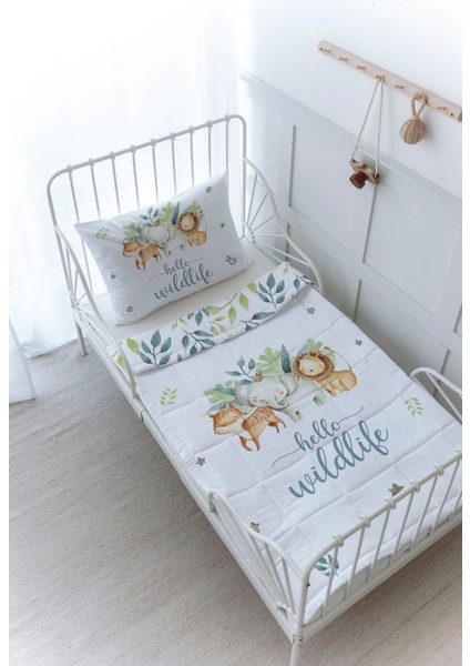 Organik Baskılı Bebek Boy (100X150) Yorgan Seti - For Baby Serisi - Safari Animals