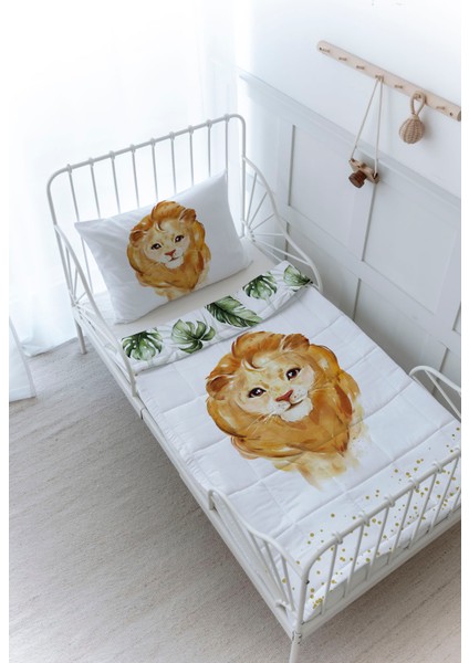 Organik Baskılı Bebek Boy (100X150) Yorgan Seti - For Baby Serisi - Suluboya Aslan