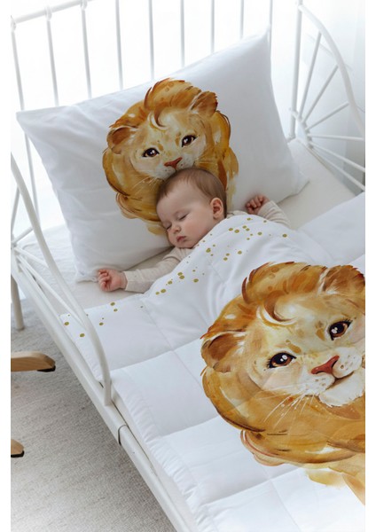 Organik Baskılı Bebek Boy (100X150) Yorgan Seti - For Baby Serisi - Suluboya Aslan fiyatları
